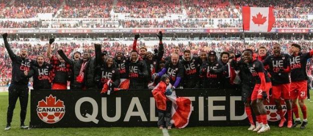 Jonathan David with Canada national team after getting qualified for FIFA World Cup 2022.